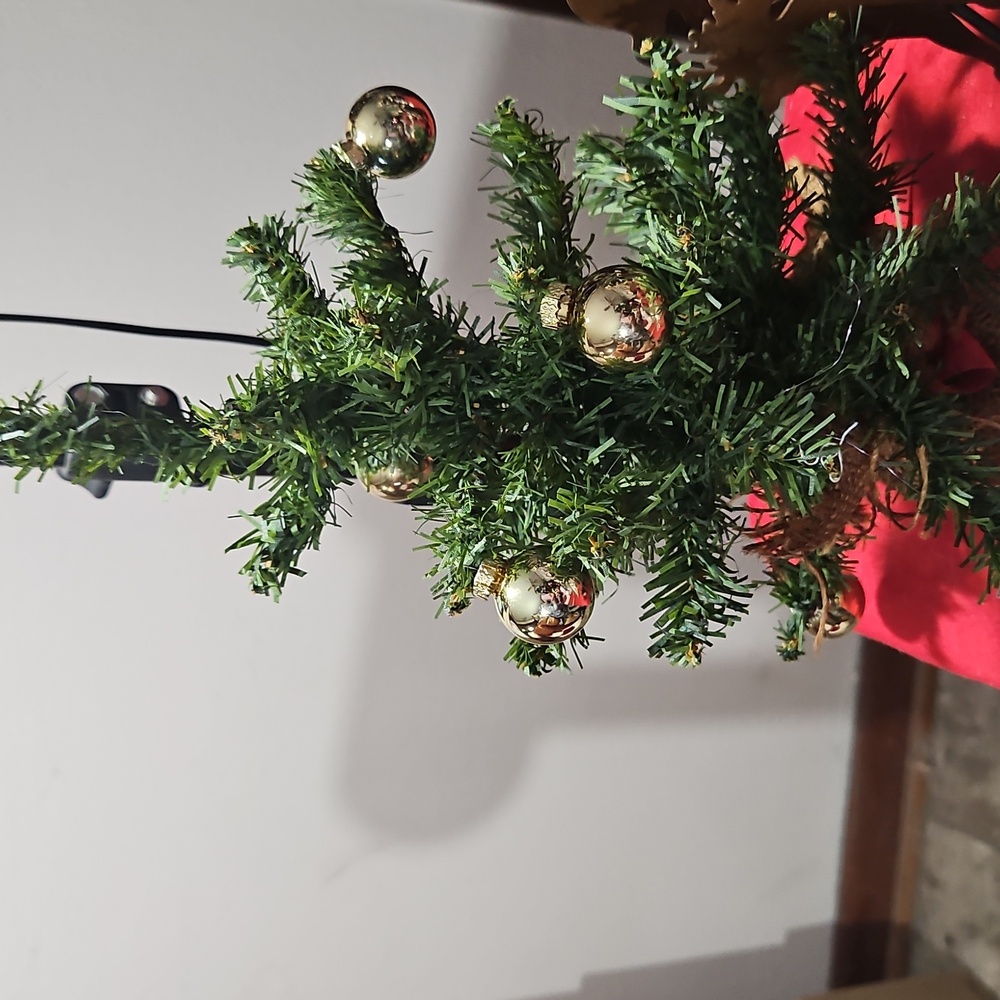12" Green Christmas Tree w/Burlap Sack Base & Gold Balls